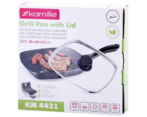 Сковорода-гриль Kamille Grill Pan 28х28см зі скляною кришкою