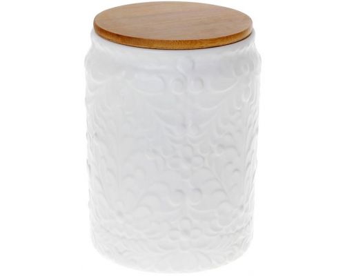 Банка Ceram-Bamboo для сыпучих продуктов 1.1л, белая матовая керамика с бамбуковой крышкой Банка Ceram-Bamboo для сыпучих продуктов 1.1л, белая матовая керамика с бамбуковой крышкой