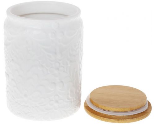 Банка Ceram-Bamboo для сыпучих продуктов 1.1л, белая матовая керамика с бамбуковой крышкой Банка Ceram-Bamboo для сыпучих продуктов 1.1л, белая матовая керамика с бамбуковой крышкой