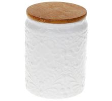 Банка Ceram-Bamboo для сыпучих продуктов 450мл белая матовая керамика с бамбуковой крышкой