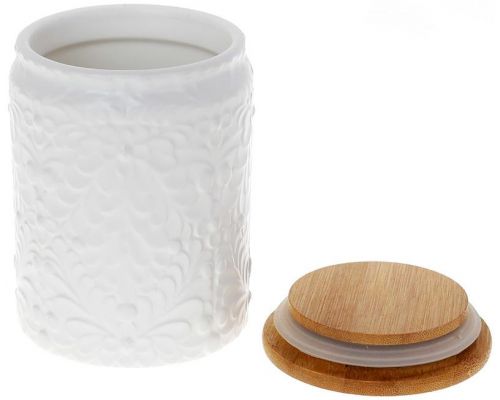 Банка Ceram-Bamboo для сыпучих продуктов 450мл белая матовая керамика с бамбуковой крышкой Банка Ceram-Bamboo для сыпучих продуктов 450мл белая матовая керамика с бамбуковой крышкой