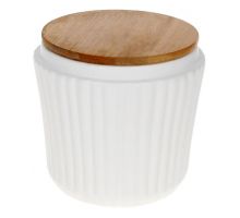 Банка Ceram-Bamboo для сыпучих продуктов 450мл, белая матовая керамика с бамбуковой крышкой