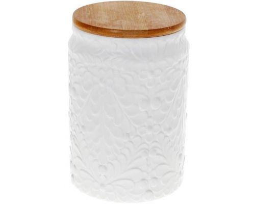 Банка Ceram-Bamboo для сыпучих продуктов 750мл, белая матовая керамика с бамбуковой крышкой Банка Ceram-Bamboo для сыпучих продуктов 750мл, белая матовая керамика с бамбуковой крышкой