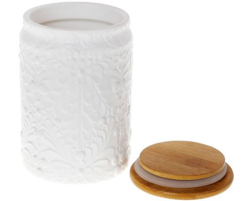 Банка Ceram-Bamboo для сыпучих продуктов 750мл, белая матовая керамика с бамбуковой крышкой Банка Ceram-Bamboo для сыпучих продуктов 750мл, белая матовая керамика с бамбуковой крышкой