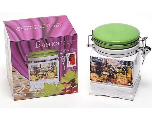 Банка Cheese&Wine 730мл для сыпучих продуктов на металлической затяжке Банка Cheese&Wine 730мл для сыпучих продуктов на металлической затяжке