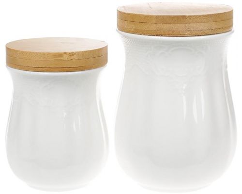Банка фарфоровая Ceram Bamboo "Кружево" 800мл с бамбуковой крышкой Банка фарфоровая Ceram Bamboo "Кружево" 800мл с бамбуковой крышкой