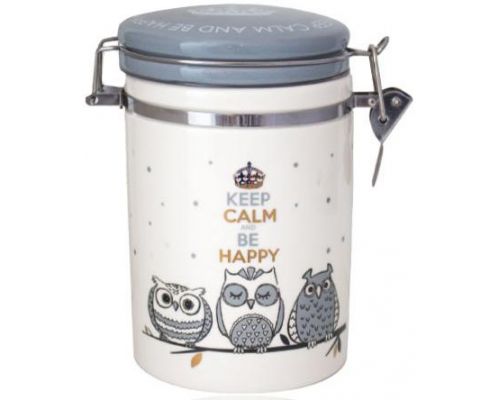 Банка керамическая Be Happy «Совушки» 0.9 л, крышка с защелкой Банка керамическая Be Happy «Совушки» 0.9 л, крышка с защелкой