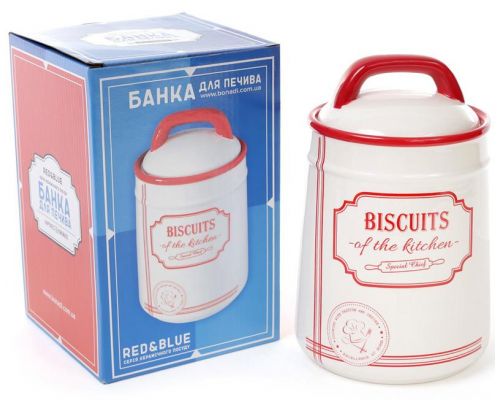 Банка керамическая Red&Blue BISCUITS 1250мл, для печенья, красная Банка керамическая Red&Blue BISCUITS 1250мл, для печенья, красная