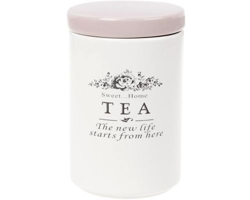 Банка керамическая Sweet Home TEA 750мл для хранения чая, розовая крышка Банка керамическая Sweet Home TEA 750мл для хранения чая, розовая крышка