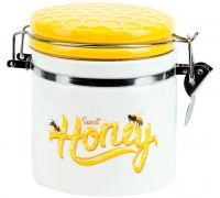 Банка керамическая "Sweet Honey" 480мл для сыпучих продуктов с металлической затяжкой, белый