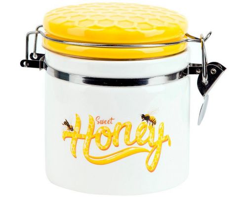 Банка керамическая "Sweet Honey" 480мл для сыпучих продуктов с металлической затяжкой, белый Банка керамическая "Sweet Honey" 480мл для сыпучих продуктов с металлической затяжкой, белый