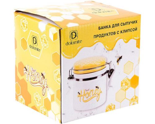 Банка керамическая "Sweet Honey" 480мл для сыпучих продуктов с металлической затяжкой, белый Банка керамическая "Sweet Honey" 480мл для сыпучих продуктов с металлической затяжкой, белый