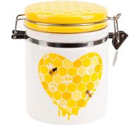 Банка керамическая "Sweet Honey" 650мл для сыпучих продуктов с металлической затяжкой, белый