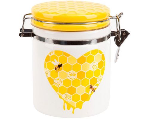 Банка керамическая "Sweet Honey" 650мл для сыпучих продуктов с металлической затяжкой, белый Банка керамическая "Sweet Honey" 650мл для сыпучих продуктов с металлической затяжкой, белый