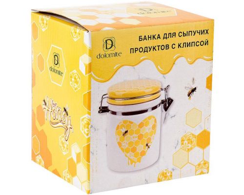 Банка керамическая "Sweet Honey" 650мл для сыпучих продуктов с металлической затяжкой, белый Банка керамическая "Sweet Honey" 650мл для сыпучих продуктов с металлической затяжкой, белый