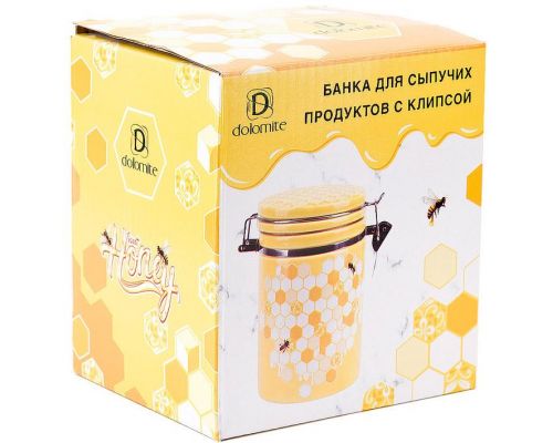 Банка керамическая "Sweet Honey" 650мл для сыпучих продуктов с металлической затяжкой, желтый Банка керамическая "Sweet Honey" 650мл для сыпучих продуктов с металлической затяжкой, желтый