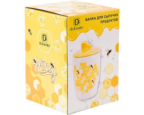 Керамическая банка-медовница "Sweet Honey" 550мл, белая с желтым Керамическая банка-медовница "Sweet Honey" 550мл, белая с желтым