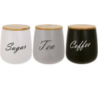 Набор 3 банки Merceyl "Sugar, Tea, Coffee" по 1000мл, керамика с деревянными крышками