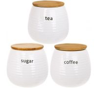 Набор 3 банки Merceyl "Sugar, Tea, Coffee" по 750мл, керамика с деревянными крышками