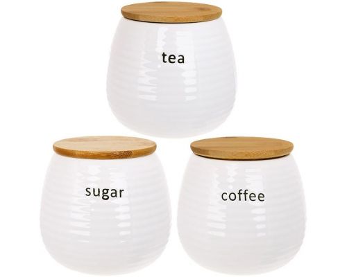 Набор 3 банки Merceyl "Sugar, Tea, Coffee" по 750мл, керамика с деревянными крышками