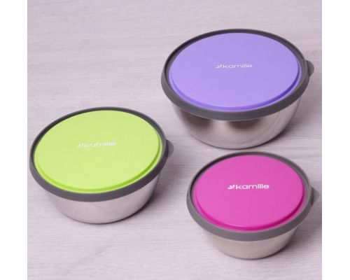 Набор 3 емкости Kamille Ø12х5см, Ø14х5.5см, Ø16х6.5см для хранения продуктов