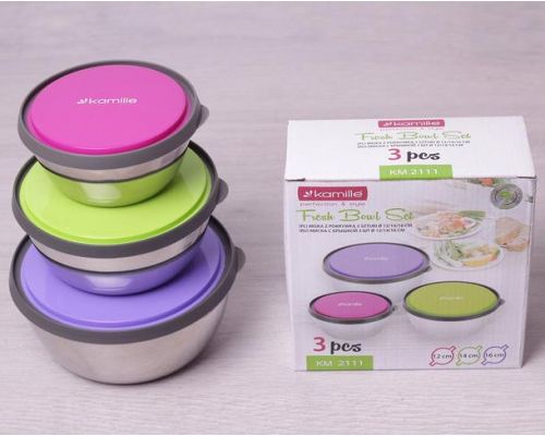 Набор 3 емкости Kamille Ø12х5см, Ø14х5.5см, Ø16х6.5см для хранения продуктов