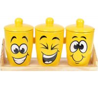 Набор банок керамических "Funny Smile" 650мл на деревянной подставке
