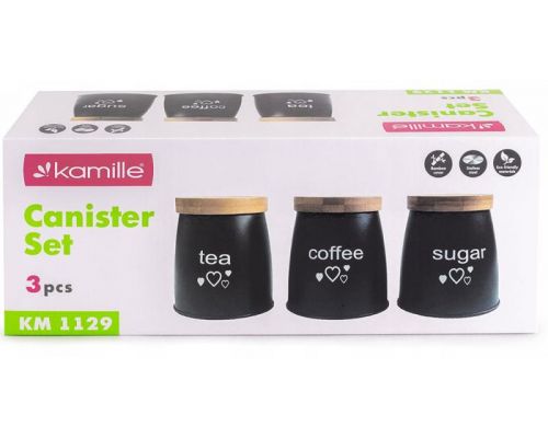 Набор кухонных банок Kamille "Bamboo Fiber" 3 контейнера Ø11х13см (чай/кофе/сахар)