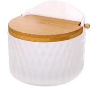 Сахарница (солонка) фарфоровая Ceram Bamboo 12х11см с откидной деревянной крышкой