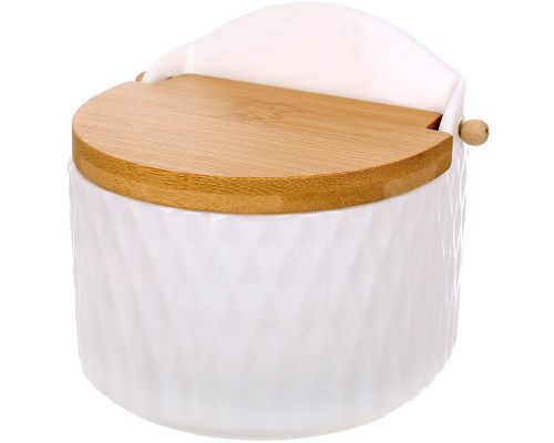 Сахарница (солонка) фарфоровая Ceram Bamboo 12х11см с откидной деревянной крышкой