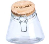 Стеклянная банка Cadassi "Смаколики" 1200мл для сыпучих продуктов с бамбуковой крышкой