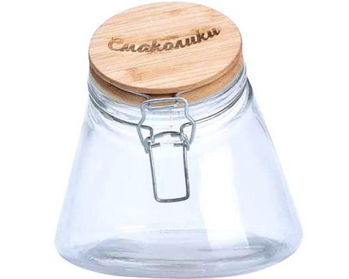 Стеклянная банка Cadassi "Смаколики" 1200мл для сыпучих продуктов с бамбуковой крышкой Стеклянная банка Cadassi "Смаколики" 1200мл для сыпучих продуктов с бамбуковой крышкой