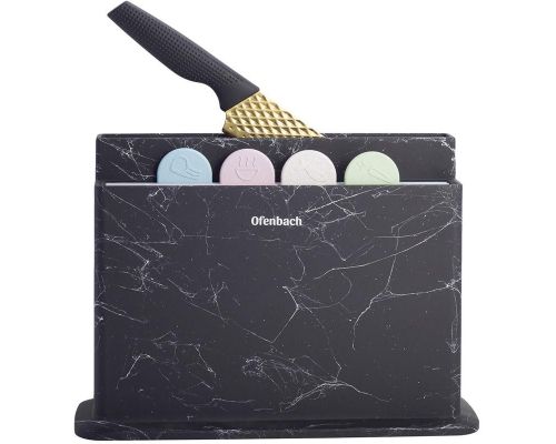 Набор 4 разделочные доски Ofenbach Black Marble 28х18х0.5см на горизонтальной подставке для ножей