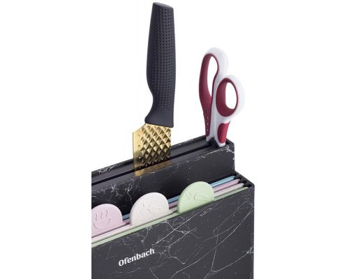 Набор 4 разделочные доски Ofenbach Black Marble 28х18х0.5см на горизонтальной подставке для ножей