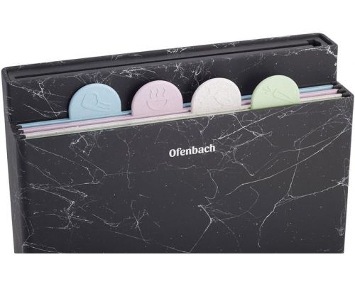 Набор 4 разделочные доски Ofenbach Black Marble 28х18х0.5см на горизонтальной подставке для ножей