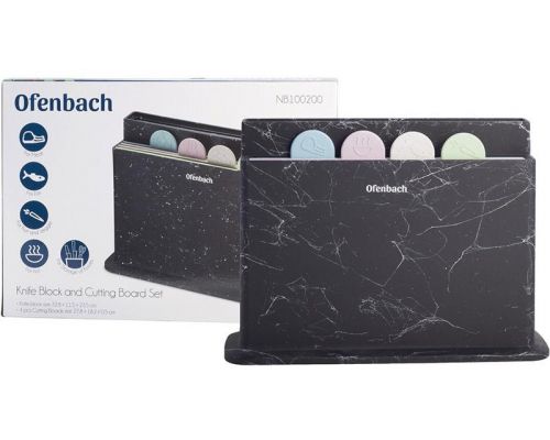 Набор 4 разделочные доски Ofenbach Black Marble 28х18х0.5см на горизонтальной подставке для ножей