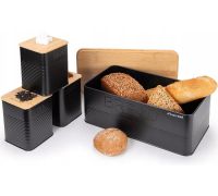 Хлібниця Kamille Black&Wood 36х22х20см з дерев'яною кришкою + 3 ємності для зберігання, чорна