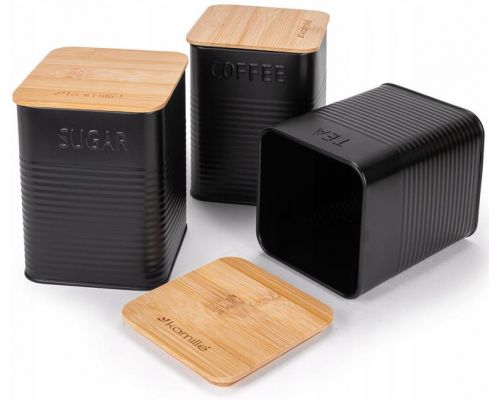 Хлібниця Kamille Black&Wood 36х22х20см з дерев'яною кришкою + 3 ємності для зберігання, чорна