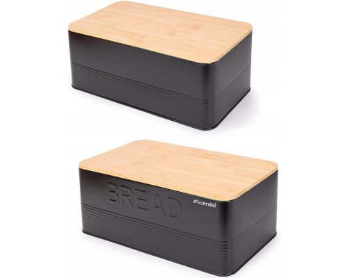 Хлібниця Kamille Black&Wood 36х22х20см з дерев'яною кришкою + 3 ємності для зберігання, чорна