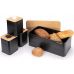 Хлібниця Kamille Black&Wood 36х22х20см з дерев'яною кришкою + 3 ємності для зберігання, чорна