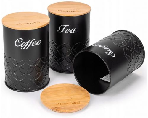 Хлібниця Kamille Black&Wood 36х22х20см з дерев'яною кришкою + 3 ємності для зберігання, чорні