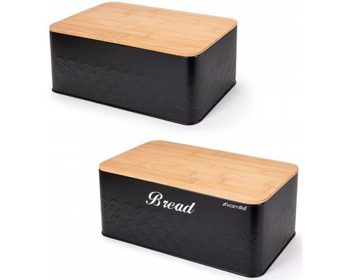 Хлібниця Kamille Black&Wood 36х22х20см з дерев'яною кришкою + 3 ємності для зберігання, чорні