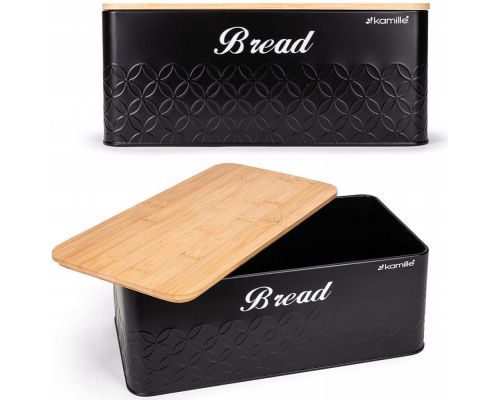 Хлібниця Kamille Black&Wood 36х22х20см з дерев'яною кришкою + 3 ємності для зберігання, чорні