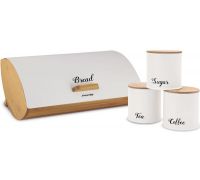 Хлебница Kamille Breadbasket Wooden 35х25х16см бамбуковая с набором емкостей для крупы (белые)