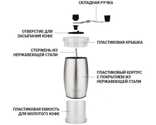 Кофемолка ручная Fissman с керамическими жерновами Ø7х18см Кофемолка ручная Fissman с керамическими жерновами Ø7х18см