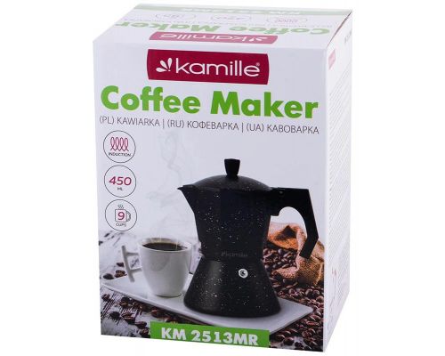 Кофеварка гейзерная Kamille Andel Black 450мл на 9 чашек Кофеварка гейзерная Kamille Andel Black 450мл на 9 чашек