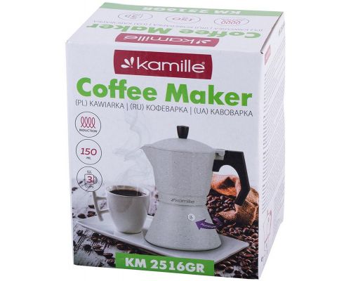 Кофеварка гейзерная Kamille Andel Grey 150мл на 3 чашки Кофеварка гейзерная Kamille Andel Grey 150мл на 3 чашки