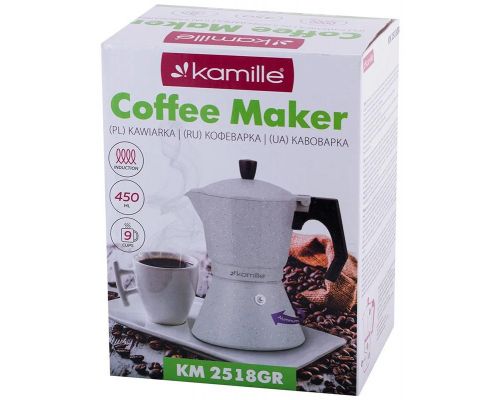 Кофеварка гейзерная Kamille Andel Grey 450мл на 9 чашек Кофеварка гейзерная Kamille Andel Grey 450мл на 9 чашек