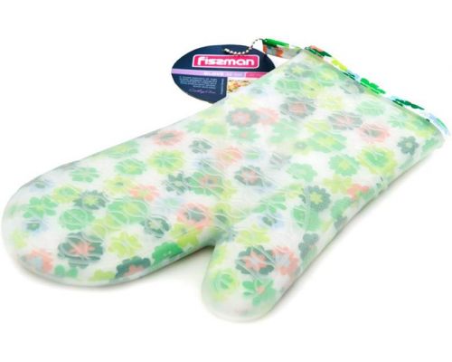 Кухонная рукавица Fissman Green Flower 32см, хлопок с силиконовым покрытием Кухонная рукавица Fissman Green Flower 32см, хлопок с силиконовым покрытием