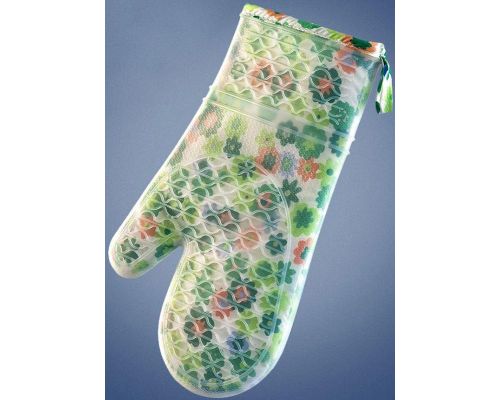 Кухонная рукавица Fissman Green Flower 32см, хлопок с силиконовым покрытием Кухонная рукавица Fissman Green Flower 32см, хлопок с силиконовым покрытием